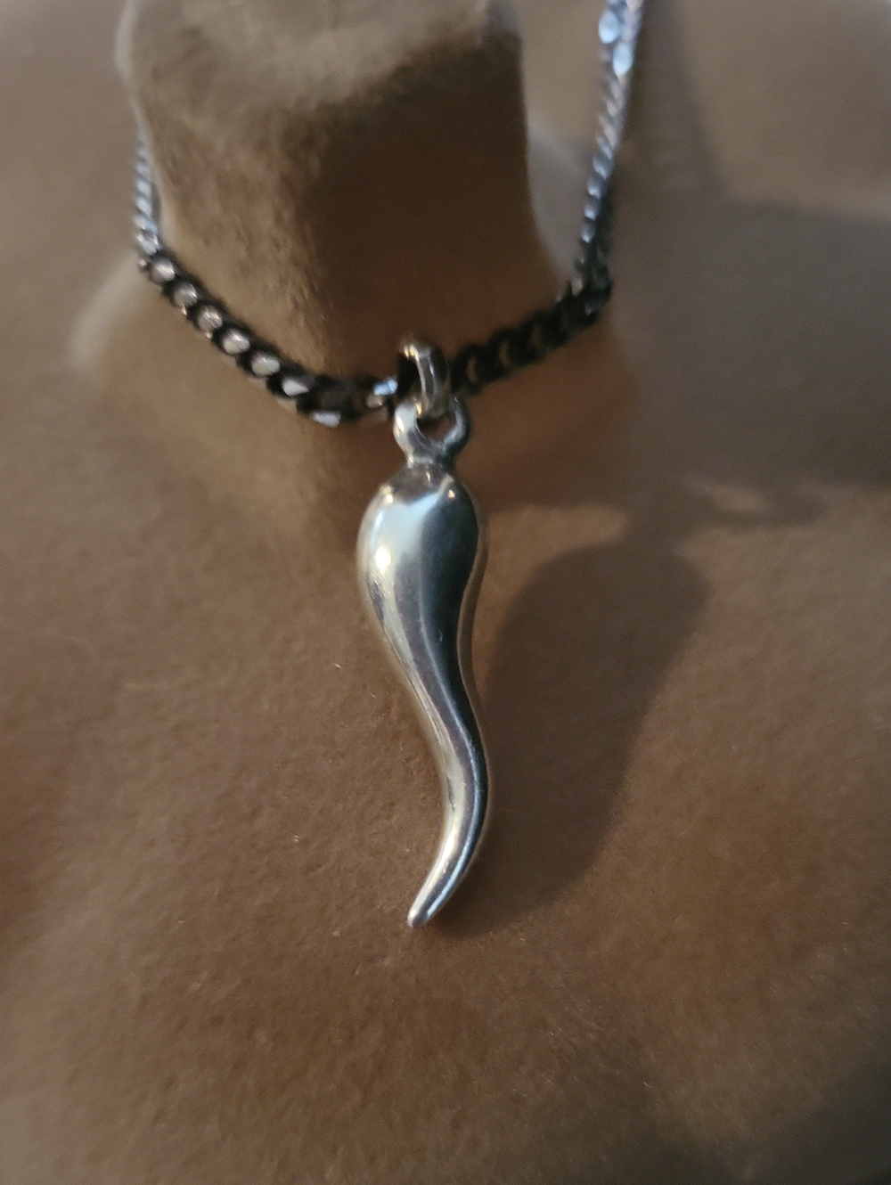 🩶925 Made In Italy - Sterling Silver Italian Horn Pendant Necklace - Picture 3 of 5